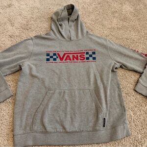 Vans Off The Wall Gray Pullover Hoodie Kids XL Graphic Logo Pocket